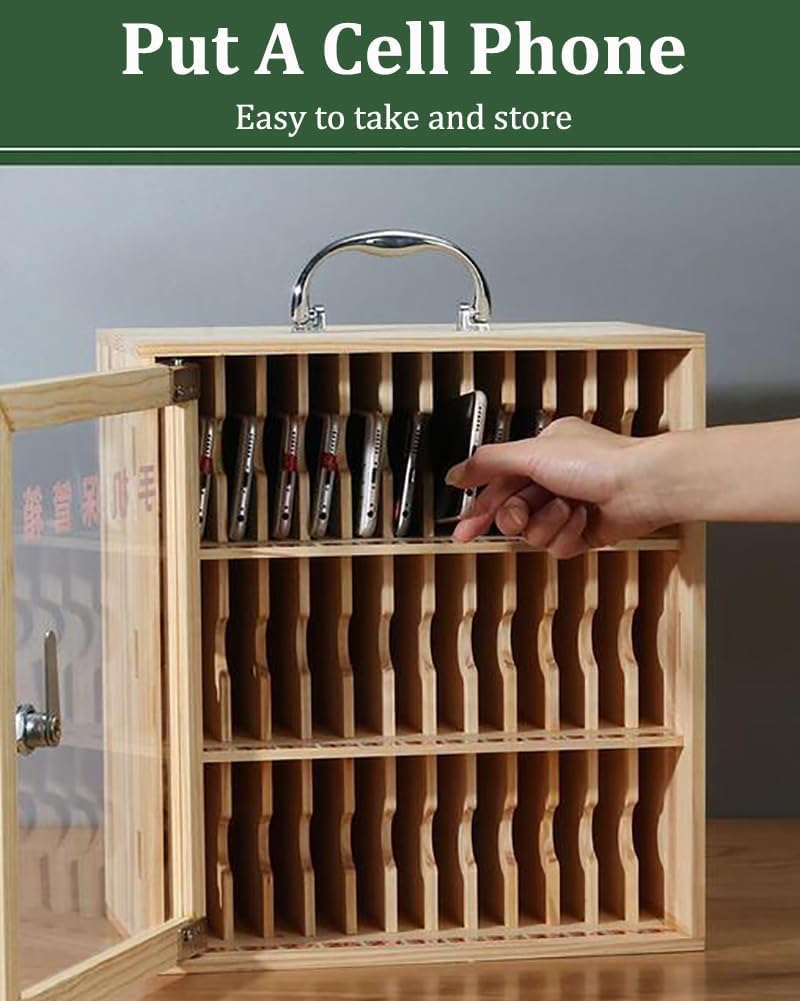 Cell Phone Charging Stations Phone Storage Cabinet 12/24/36/48/60 Slots Mobile Phone Storage Locker, Wooden Mobile Phone Storage Cabinet, Wall-Mounted Mobile Phone Storage Box With Charging ( 12grids)