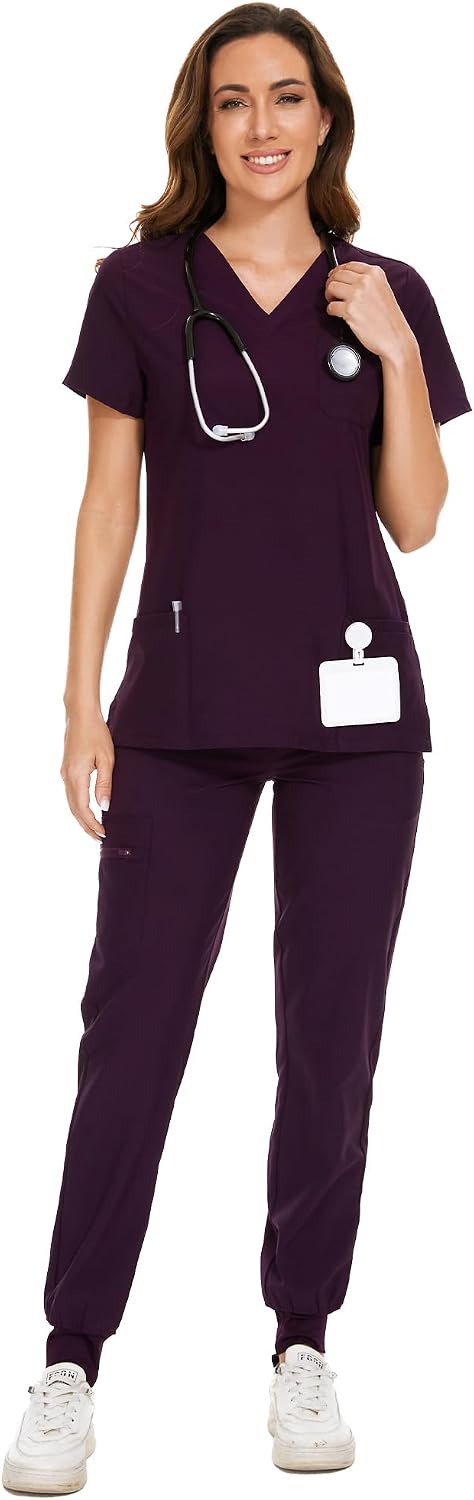 COZYFIT Scrubs for Women Set - Stretch V-Neck Scrub Top & Jogger Pant with 8 Pockets COZY SCRUBS - Colors A