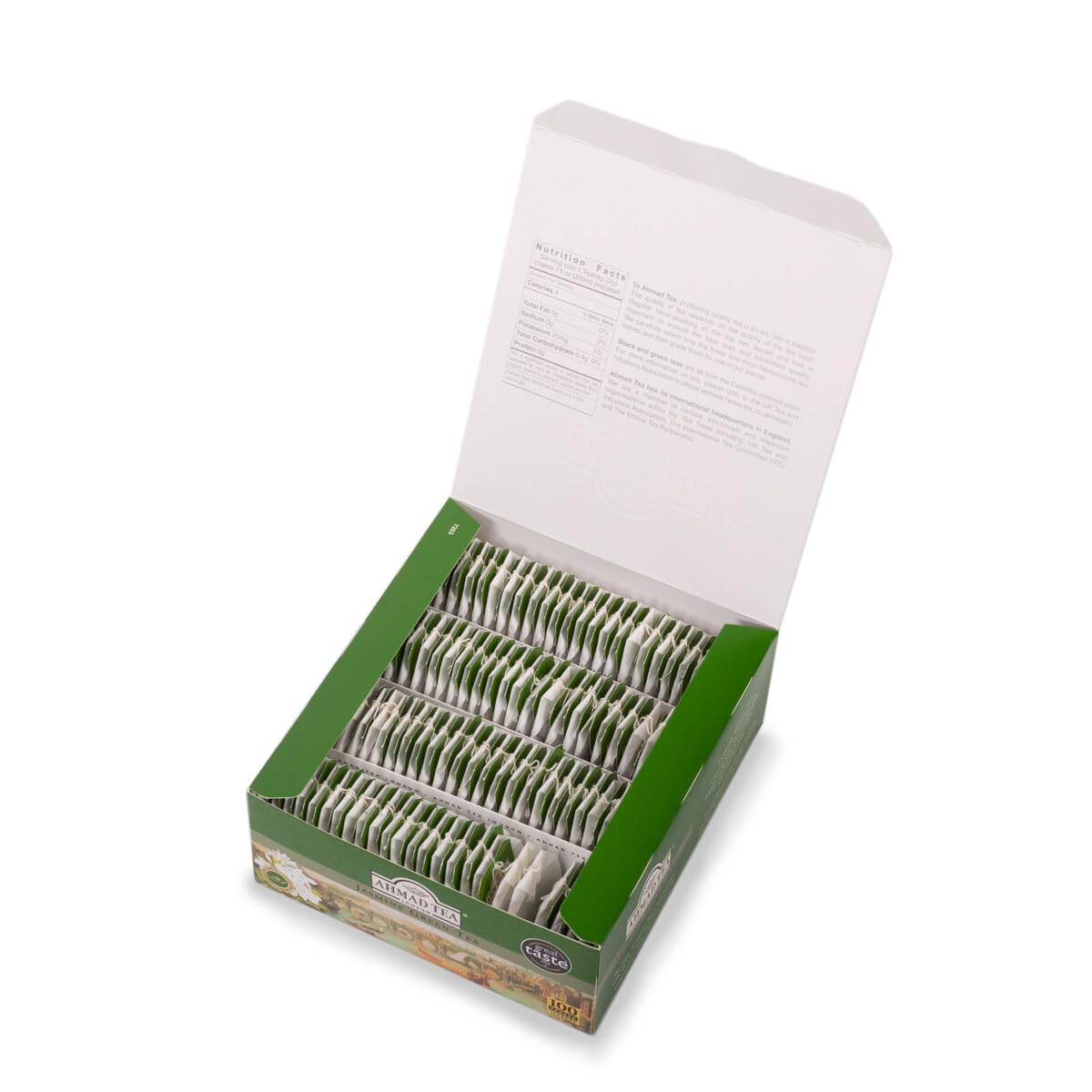 Ahmad Tea Jasmine Green Tea, Tagged Teabags without envelopes, 100 Count