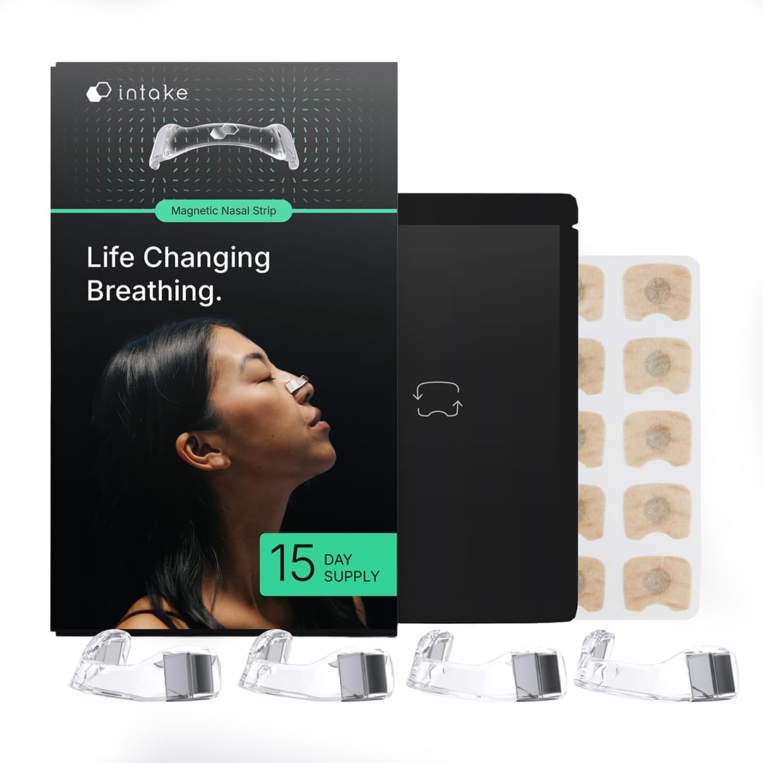 Intake Breathing Nasal Strip Starter Kit (15 Count, Black) - Boost Oxygen Intake, Reduce Snoring, Improve Sleep Quality - Sweat Resistant, Skin Safe Nasal Strips - Extra Strength Snoring Solution