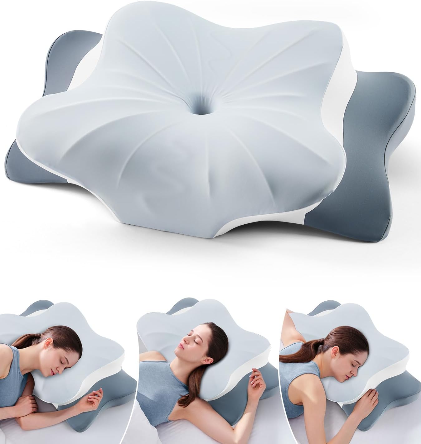 DONAMA Cervical Pillow for Neck and Shoulder,Contour Memory Foam Pillow,Ergonomic Neck Support Pillow for Side Back Stomach Sleepers with Pillowcase