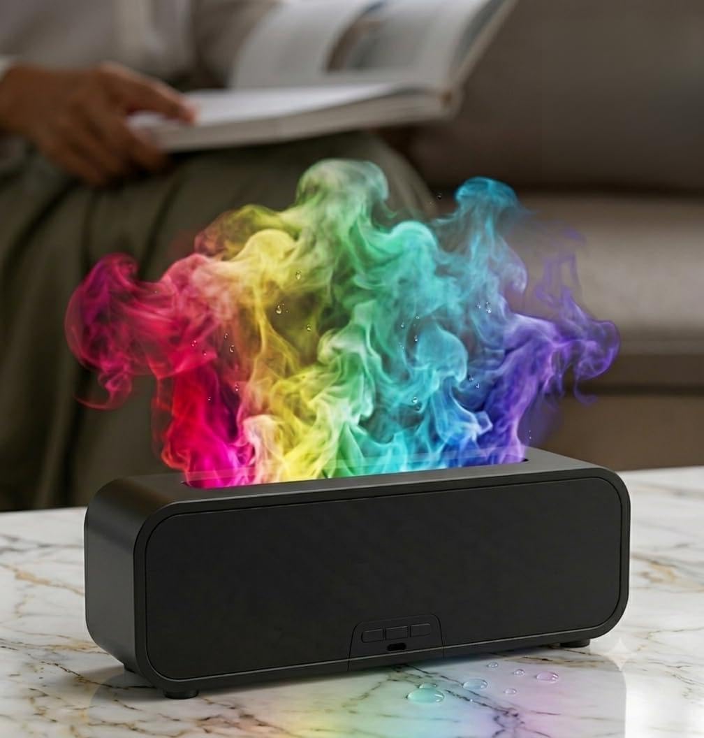 Colorful Flame Fire Diffuser Humidifier, Ultra-Quiet Aroma Essential Oils Aromatherapy Diffusers for Large Room, Bedroom, Office (Timeable, Waterless Auto off-150ml)
