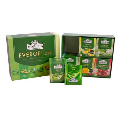 Ahmad Tea Green Tea, Evergreen Selection Pack Teabags, 60 Foil Teabags - Caffeinated & Sugar-Free