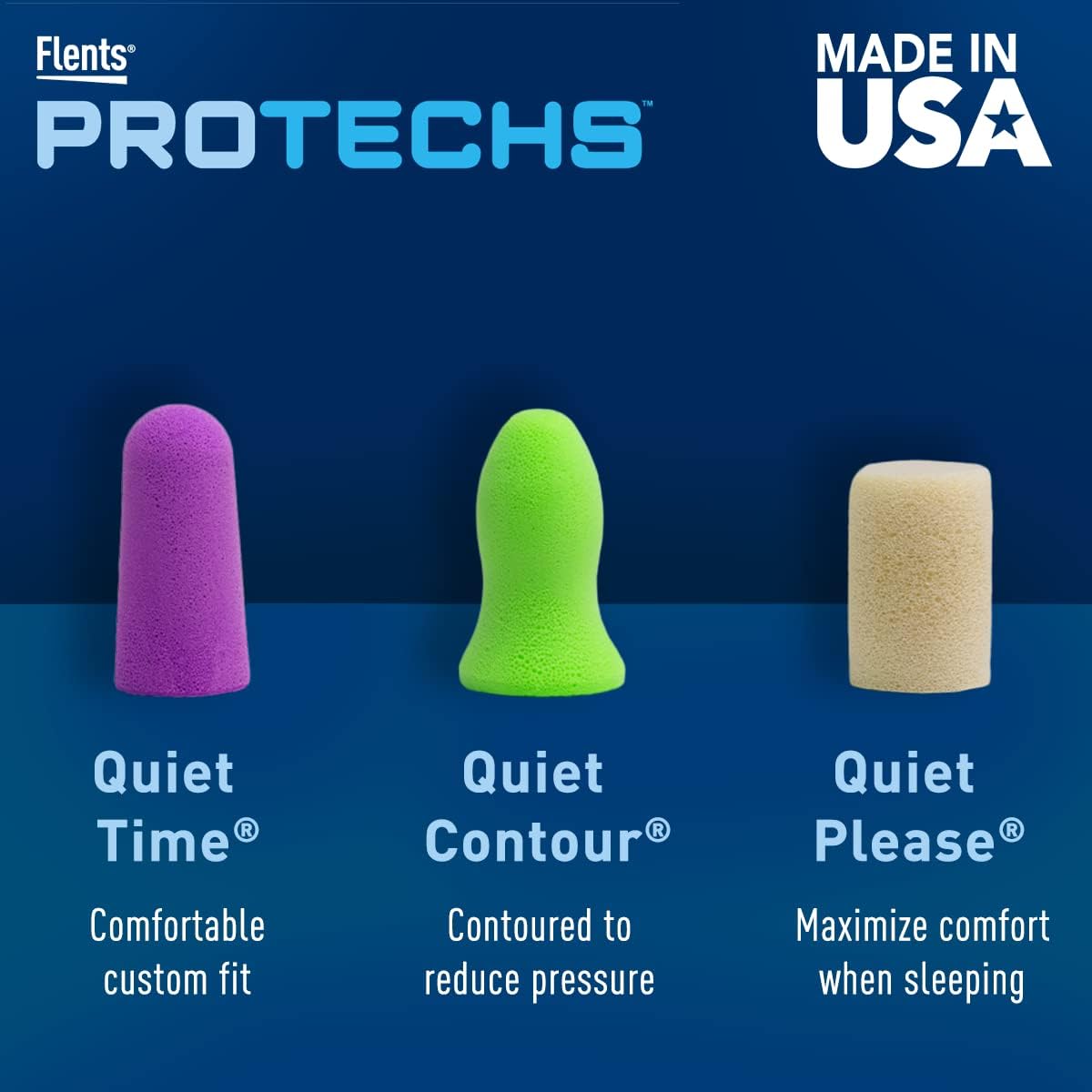 Flents Protechs Foam Ear Plugs, 70 Pair for Sleeping, Snoring, Loud Noise, Traveling, Concerts, Construction, Studying, Work, Shooting, NRR 33, Noise Cancelling, Disposable Purple, Made in the USA