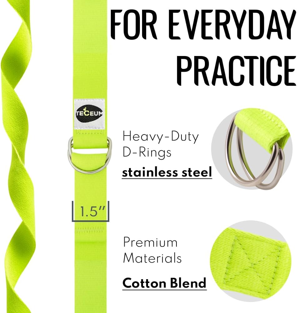 TECEUM 2 IN 1 Yoga & Mat Strap for Stretching – Cotton – 6/8/10 ft