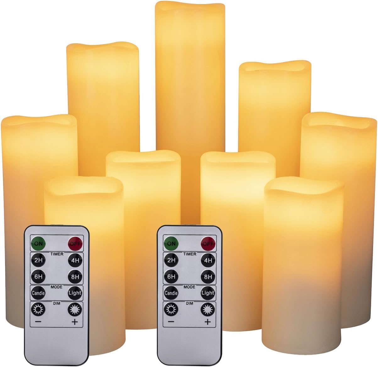 2PACK Outdoor Plastic flameless Candles with Remote Control and Timer, LED Flickering Battery Operated Electric Pillar Candles (D3 xH5.5) for Camping, Weddings, Home Decoration