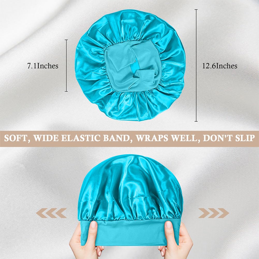 4Pcs Satin Bonnet Silk Bonnet, Hair Bonnet for Sleeping | Elastic Wide Band Silk Sleep Cap, Soft and Breathable, Black Red Purple Gold