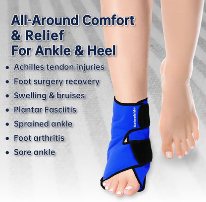 Ankle Ice Pack Wrap for Heel Swelling Pain Relief Reusable Gel Hot Cold Compress for Achilles Tendonitis Plantar Fasciitis, Post-Surgery, Sports Injury(1pcs,Blue)