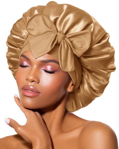 BONNET QUEEN Silk Bonnet for Sleeping for Women Satin Bonnet Night Cap for Curly Hair with Tie Band, Single Layer, Cream Pink