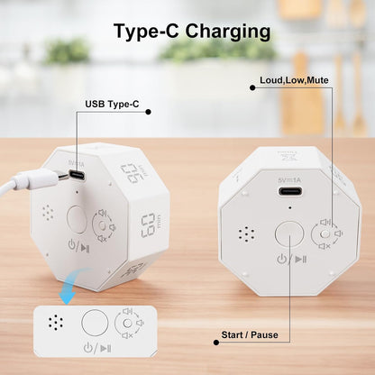Rechargeable Pomodoro Timer, Small Gravity Timer (Pearl White)