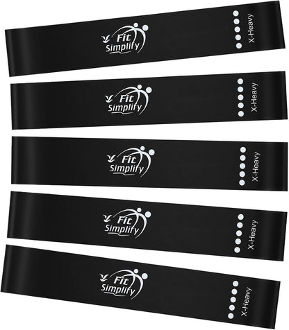 Fit Simplify Resistance Loop Exercise Fitness Bands with Instruction Guide and Carry Bag, Set of 5