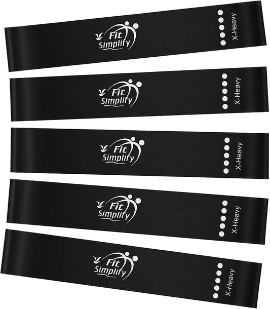 Fit Simplify Resistance Loop Exercise Fitness Bands with Instruction Guide and Carry Bag, Set of 5