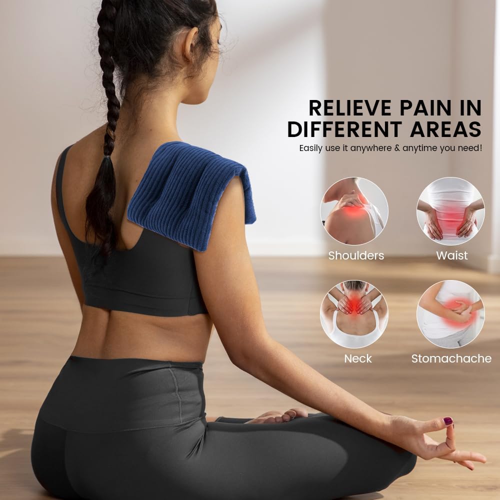 MORLIDEN Neck Heating Pad Microwavable for Shoulders, Warmer Wrap Microwave Heating Pad for Neck and Shoulders for Pain Relief (Navy Blue)