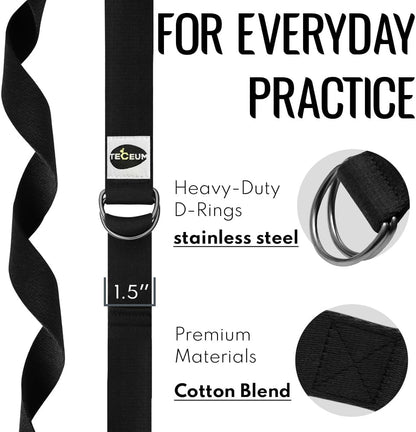 TECEUM 2 IN 1 Yoga & Mat Strap for Stretching – Cotton – 6/8/10 ft