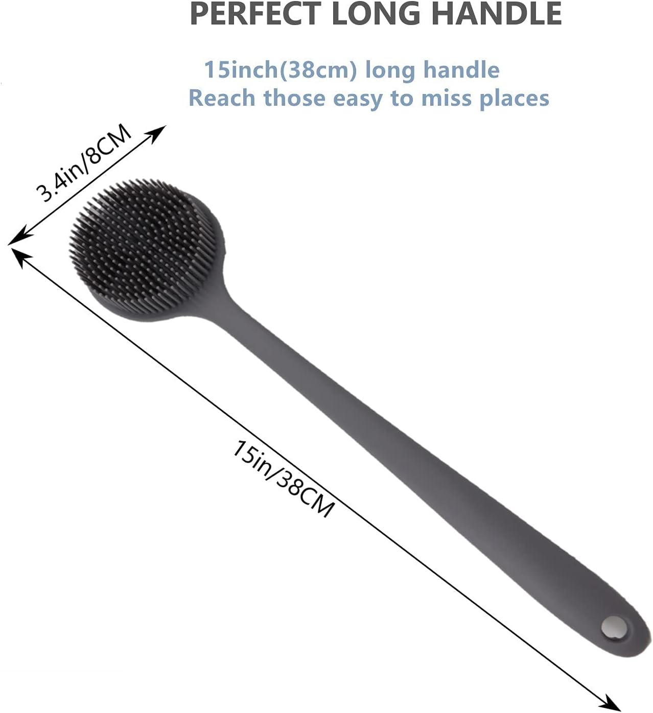 Long Handle Silicone Body Scrubber for Shower, Dual-Sided Back Scrubber Brush with Soft Bristles&Massage Nodes, Exfoliating Bath Brush for Hard to Reach Areas, Easy to Clean & Quick Dry, for Daily Use