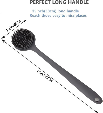 Long Handle Silicone Body Scrubber for Shower, Dual-Sided Back Scrubber Brush with Soft Bristles&Massage Nodes, Exfoliating Bath Brush for Hard to Reach Areas, Easy to Clean & Quick Dry, for Daily Use