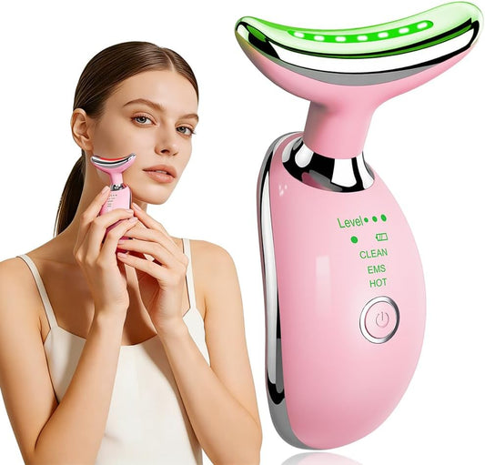 Face and Neck Massager, Facial Sculpting Tool with Smart Vibration, Red-Light and EMS Modes, Heat Gua Sha Facial Tools for Women Daily Home Use (Pink)
