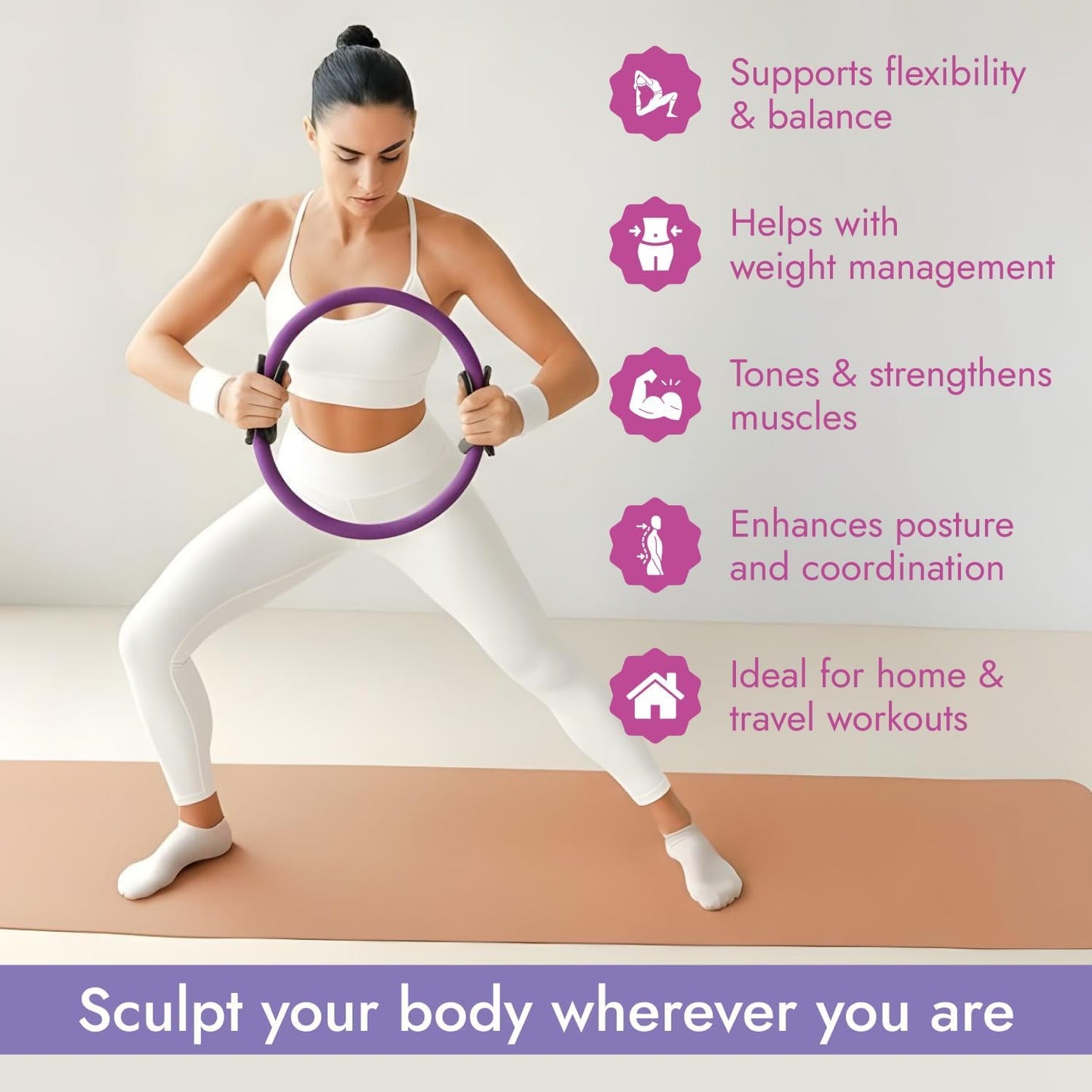 Pilates Ring and Ball Set with Video Tutorials, 10-in-1 Home Pilates Kit | Complete beginner-friendly workout kit for women to tone, strengthen and improve flexibility, balance and core at home