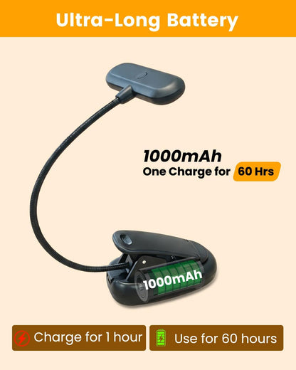 Klarlight 1800K Amber Rechargeable Book Light for Reading at Night, Eye-Caring with No Blue Light, Stepless Dimming & Memory Function, Lightweight Clip On Reading Lamp for Kids and Adults