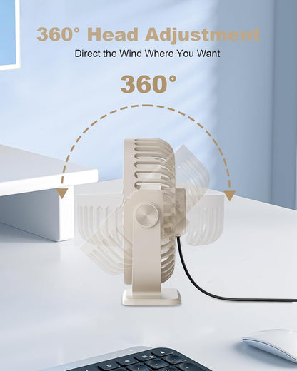 TriPole Desk Fan USB Powered Small Portable Fan, 3 Speeds Adjustable Strong Breeze Mini Personal Fans, 360° Rotation Quiet Plug In USB Fans for Desktop Bedroom Office Table Travel, Black, 4.9ft Cable