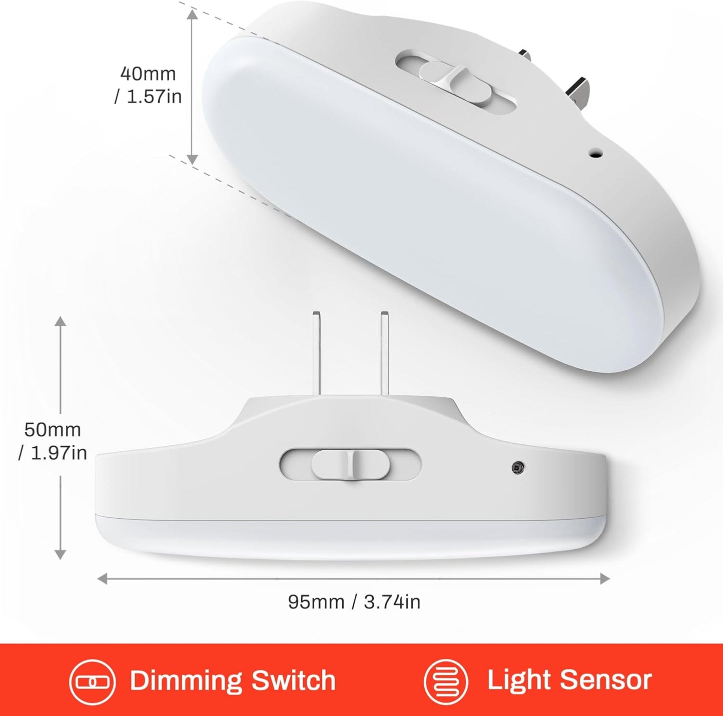 DORESshop Amber Night Light, Auto On/Off, 0-100 LM Adjustable Brightness, Dimmable Plug Into Wall Light Sensor Night Light for Kids Room, Bedroom, Stair Lights, Amber, 1W, 2 Pack