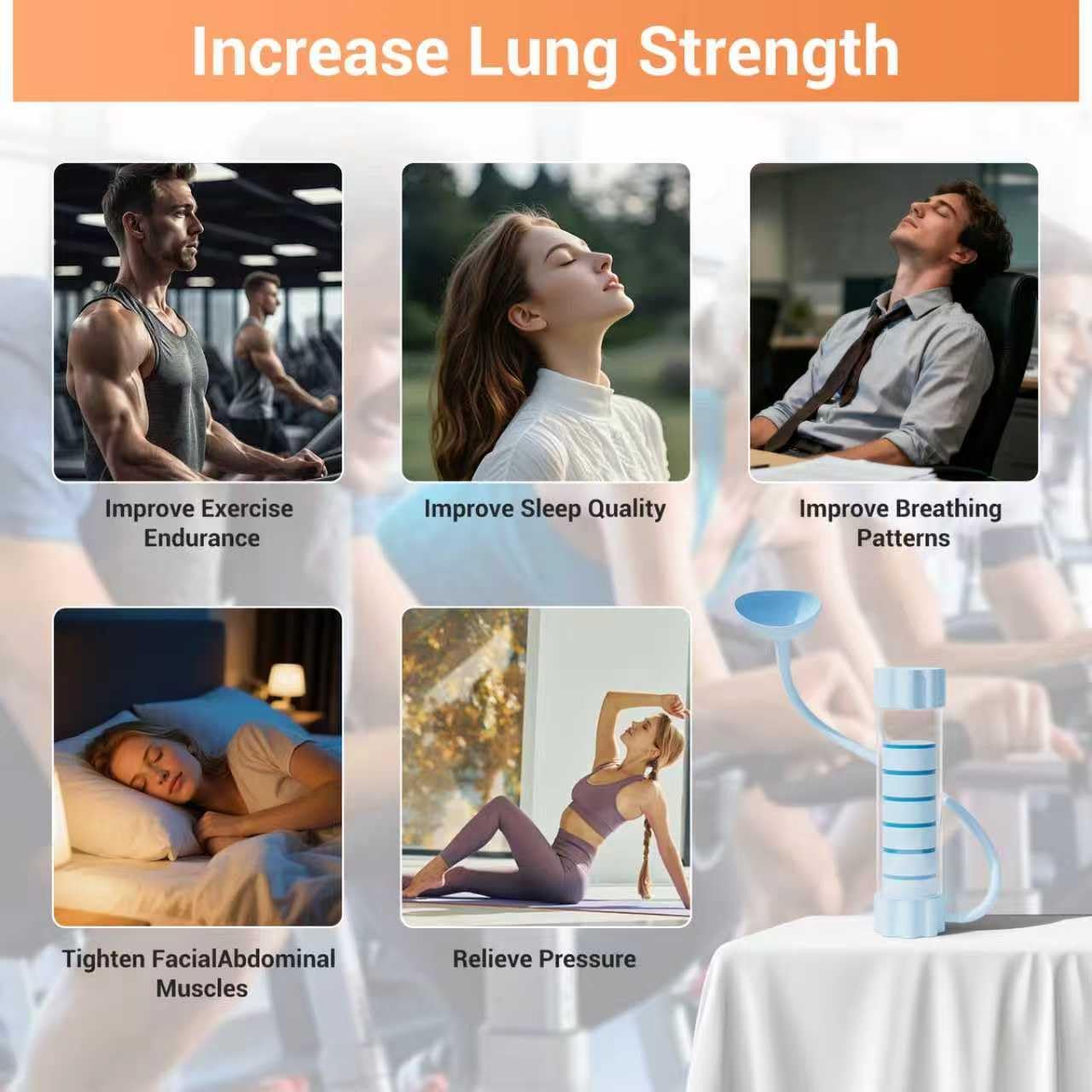 Deep Breathing Trainer, Adult Abdominal Fat Reduction Trainer, Easy to use and Clean, 6 Module Adjustable Breathing Dumbbells (Blue)