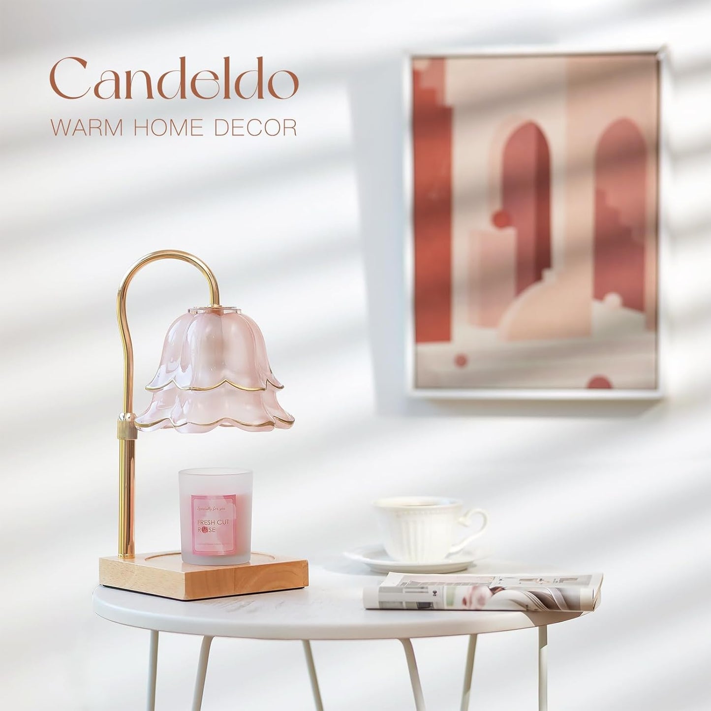 Candeldo Candle Warmer Lamp with Timer: Flower Gold Candle Lamps Height Adjustable Wax Melt House Warming Gifts New Home Decor Mothers Day Birthday Gift for Women Mom