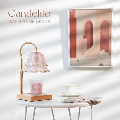 Candeldo Candle Warmer Lamp with Timer: Flower Gold Candle Lamps Height Adjustable Wax Melt House Warming Gifts New Home Decor Mothers Day Birthday Gift for Women Mom