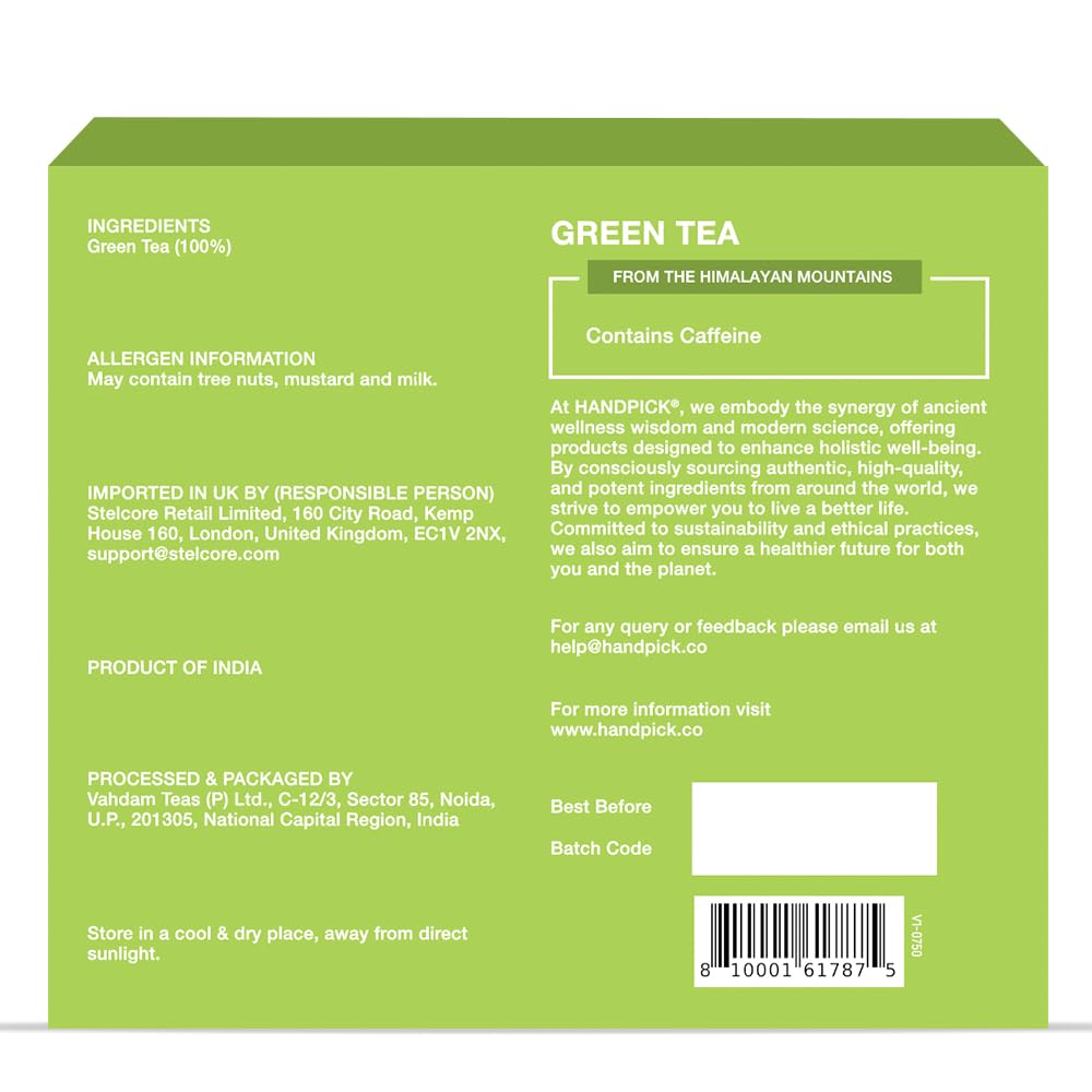 HANDPICK Organic Green Tea Bags (100 Count) USDA Organic,Fragrant Green Tea