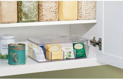 mDesign Tea Bag Single Serve Pouch Divided Box Holder Organizer, Clear