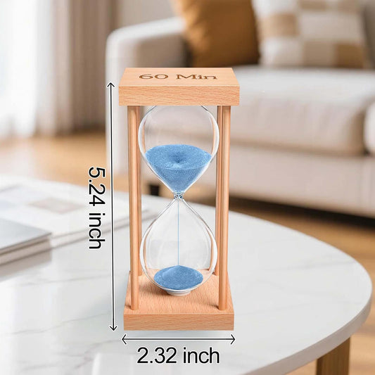 60 Minute Sand Timer, 60 Min Wood Small Hourglass Timer, Blue Sand Clock, One Hour Wooden Hour Glass for Classroom, Sandglass, Reloj De Arena Decorativo, Home, Office, Game, Gift