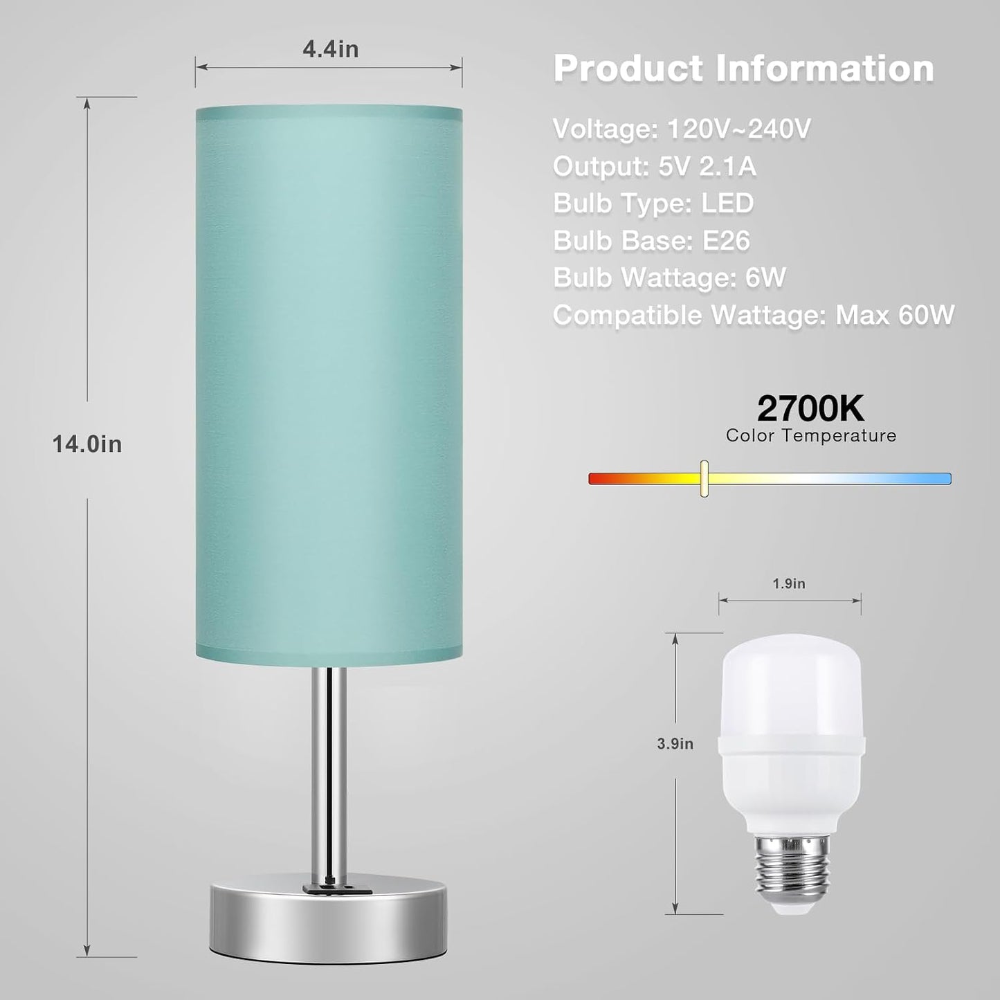 Dicoool Touch Table Lamp for Bedroom, 3 Way Dimmable Bedside Lamp with USB C & A Charging Ports - Small Desk Lamp for Dorm Room, College, Kids, Office, Living Room, White