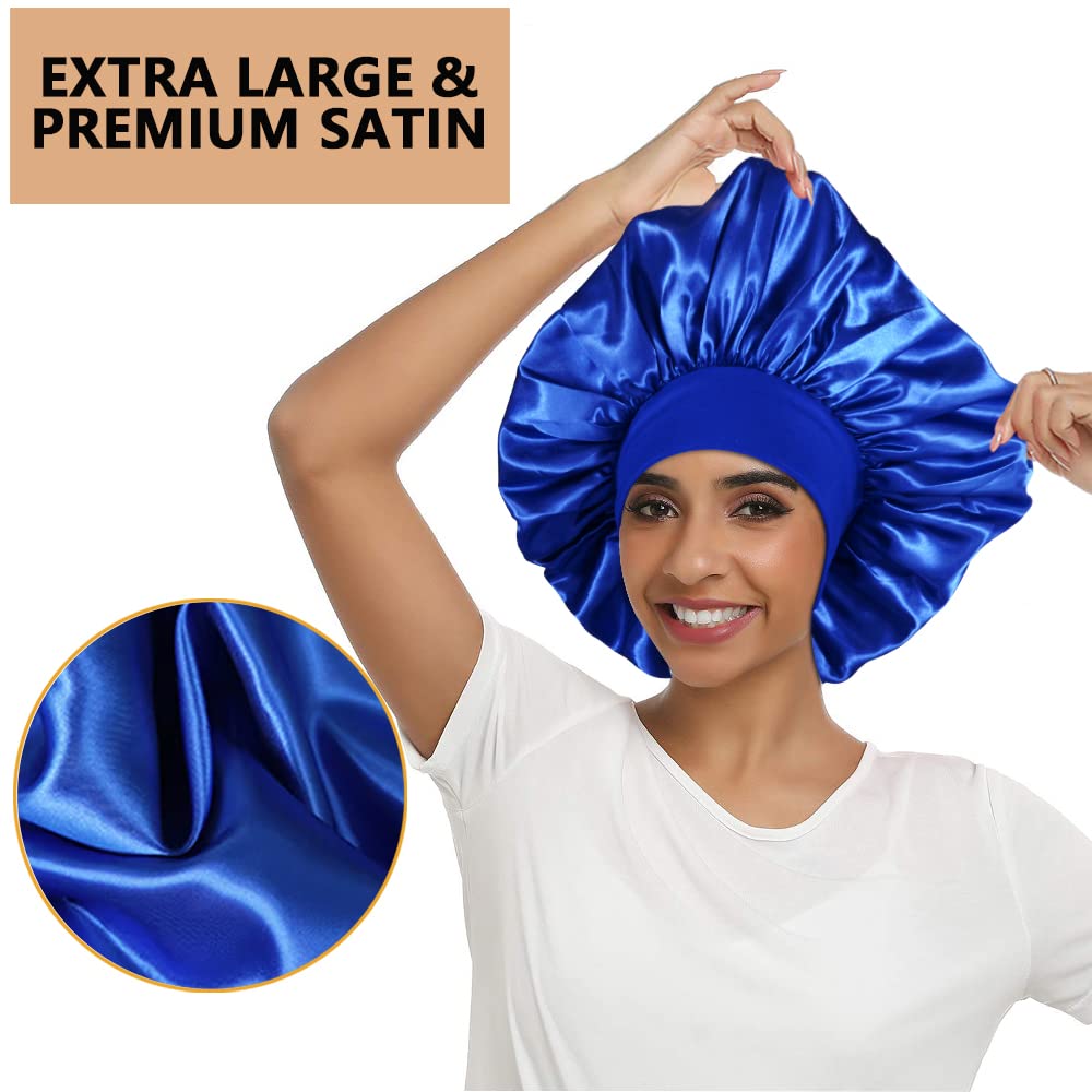 3PCS Extra Large Satin Bonnets for Sleeping, Hair Bonnets for Black Women Braids Curly Hair, C