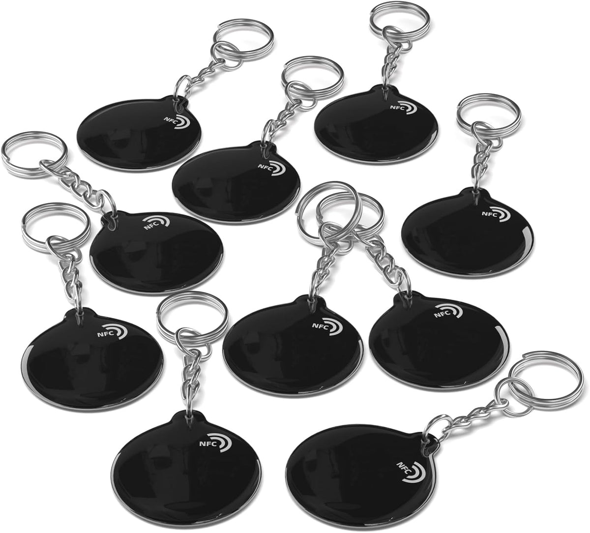 ZHAOYU 10PCS Black NFC Keychains NTAG213 Chips Programmable NFC Tags NFC Keyfobs NFC Cards，Compatible with NFC-Enabled Phones & Devices