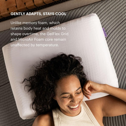 Purple DreamLayer Pillow - Standard Size - Cooling Memory Foam Alternative Neck Pillow, Soft Contour-Hugging GelFlex Grid and MicroAir Foam, Adjustable Loft, Pressure-Relieving Support