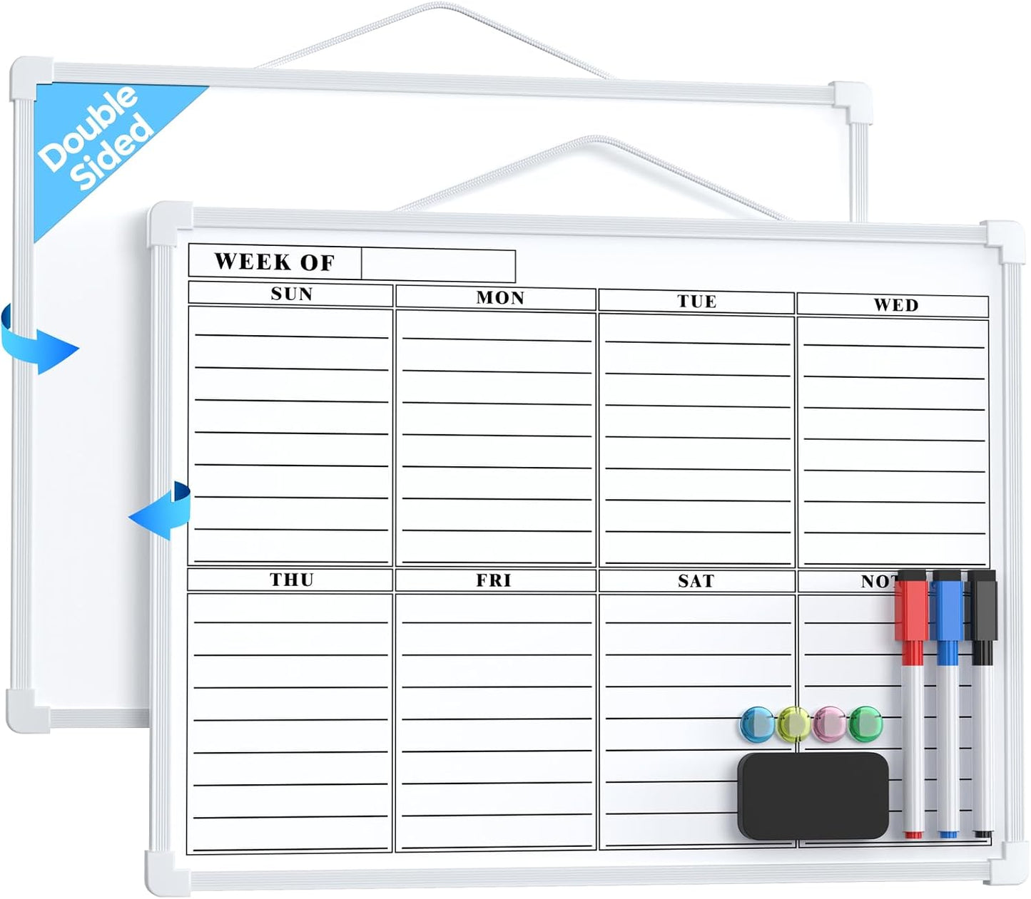MaxGear Monthly Calendar Dry Erase Board for Wall, 16"x12", White Frame | Double-Sided, Hanging Small White Board, Portable Whiteboard for Planning, Drawing, Memo, to Do List, Home, Kitchen, Office