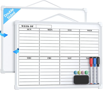 MaxGear Monthly Calendar Dry Erase Board for Wall, 16"x12", White Frame | Double-Sided, Hanging Small White Board, Portable Whiteboard for Planning, Drawing, Memo, to Do List, Home, Kitchen, Office