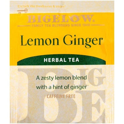 Bigelow Lemon Ginger Herbal Tea Bags 28-Count Box (Pack of 1) Lemon Ginger Tea Bags Herbal Tea All Natural Gluten Free