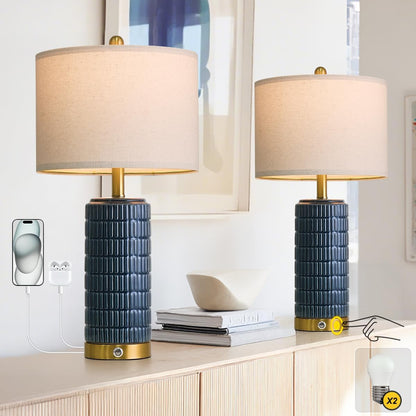 PoKat Touch Bedside Table Lamps with 2 USB for Bedroom Living Room, 25''