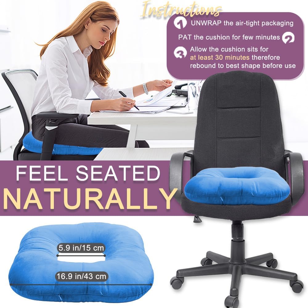 Stuffed Donut Pillow Seat Cushion | for Tailbone and Coccyx Pain, Hemorrhoids, Bed Sores, Pregnancy, Prostate, Surgery Recovery, Sitting Pressure Relief, for Home, Office and Car (Grey)