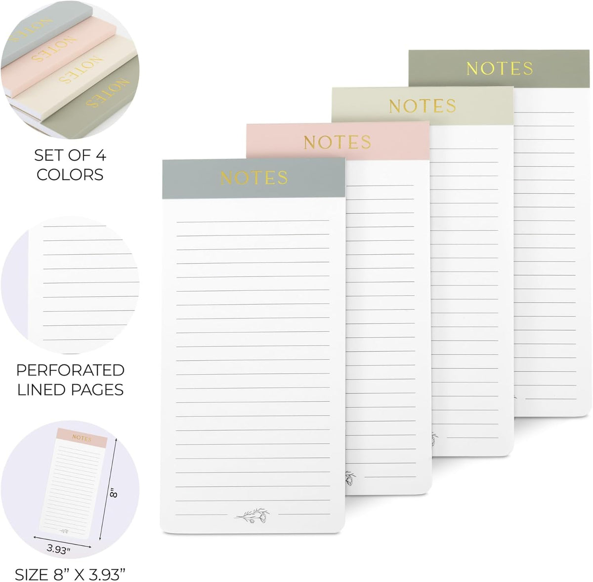 ZICOTO Beautiful Magnetic Notepads for Fridge - Set Of 4 Modern Note Pads