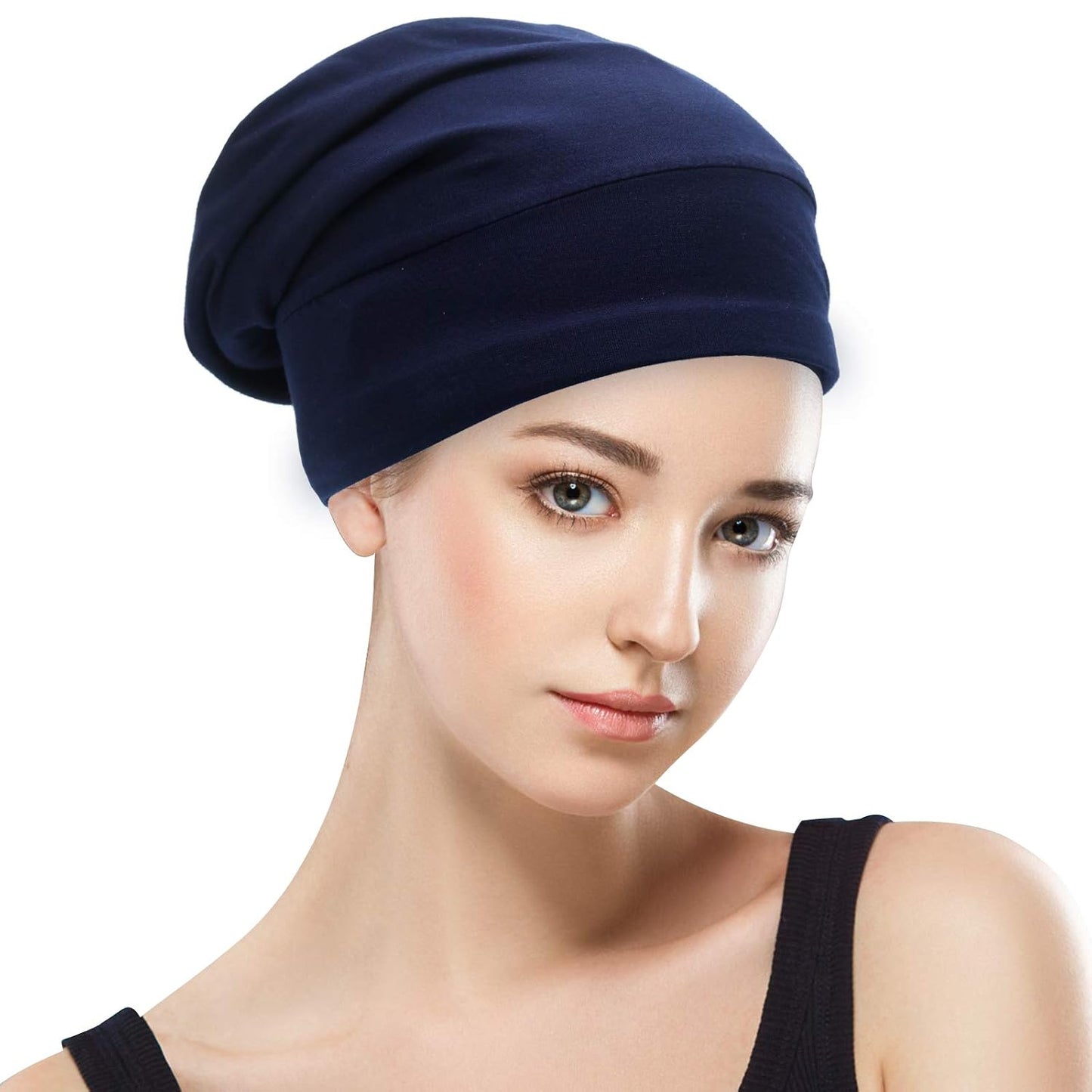 Silk Satin Lined Bonnet Sleep Cap - Adjustable Stay on All Night Hair Wrap Cover Slouchy Beanie for Curly Protection Women and Men Solid Black