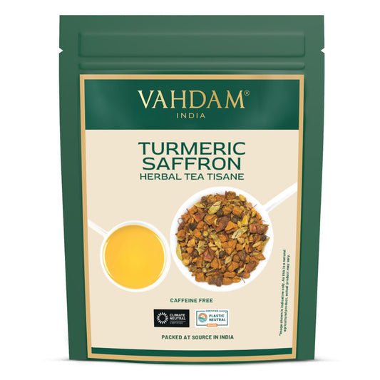 VAHDAM Turmeric Saffron Tea (3.53 oz| 50+ Cups) Caffeine Free Herbal Tea