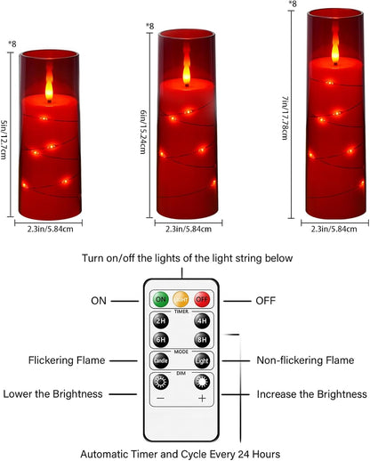 Nimiko Flickering Flameless LED Candles,Battery Operated Candles 24 Pcs with Embedded Star String,Acrylic LED Pillar Candles with Remote,Suitable for Home Decoration to Create an Atmosphere (White)
