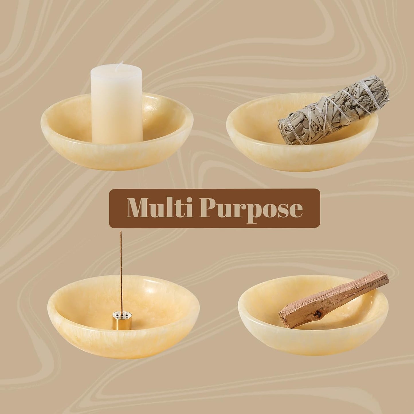 Koville Natural Marble Incense Holder, Incense Holder for Sticks with 9 Holes, Handmade Incense Burner Ash Catcher for Meditation Yoga SPA, Balsam Fir/Palo Santo/Sage/Cone (White)