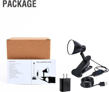 CRI 90+ Eye-Care Clip Light for Reading, 6W Small Clamp Lamp for Desk, Flexible Gooseneck Clip Lamp for Bed Headboard with 3 Color Modes & 10 Brightness(Adapter Include)