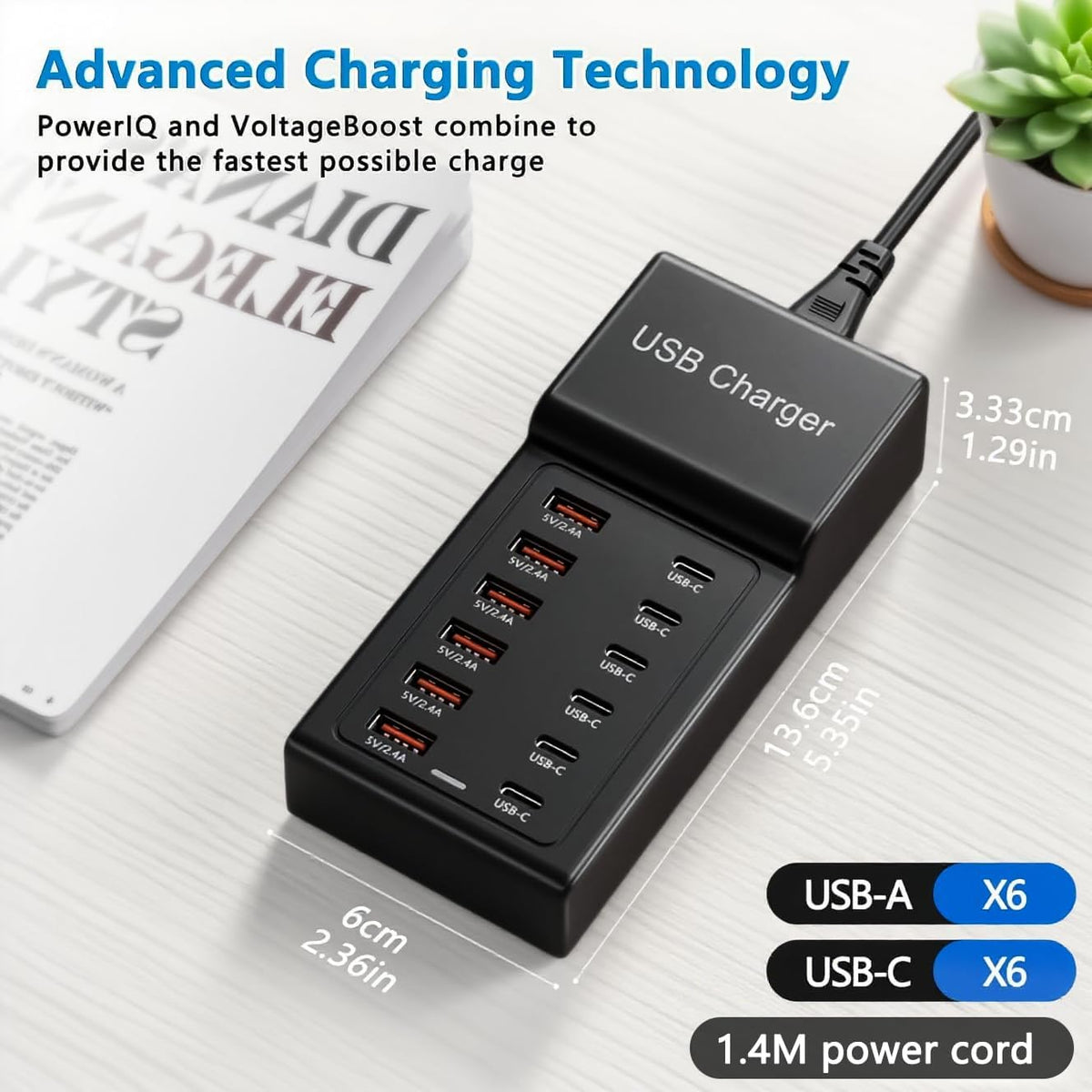 USB Charging Station 50w10A 12 Ports Multiple Charging Block, USB C Strip for iPhone 13/14/15/16/17/Smartphone/Tablet/Watch/Headphones and Multiple Charger Plug
