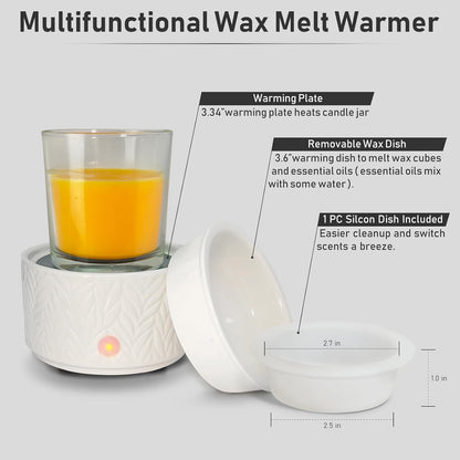EQUSUPRO Wax Melt Warmer for Scented Wax Melts 3-in-1 Electric Ceramic Candle Wax Warmer Burner Fragrance Wax Melter for Home Office Bedroom Gift & Decor (Leaf)
