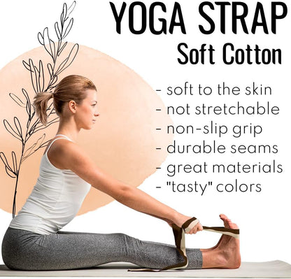 TECEUM 2 IN 1 Yoga & Mat Strap for Stretching – Cotton – 6/8/10 ft