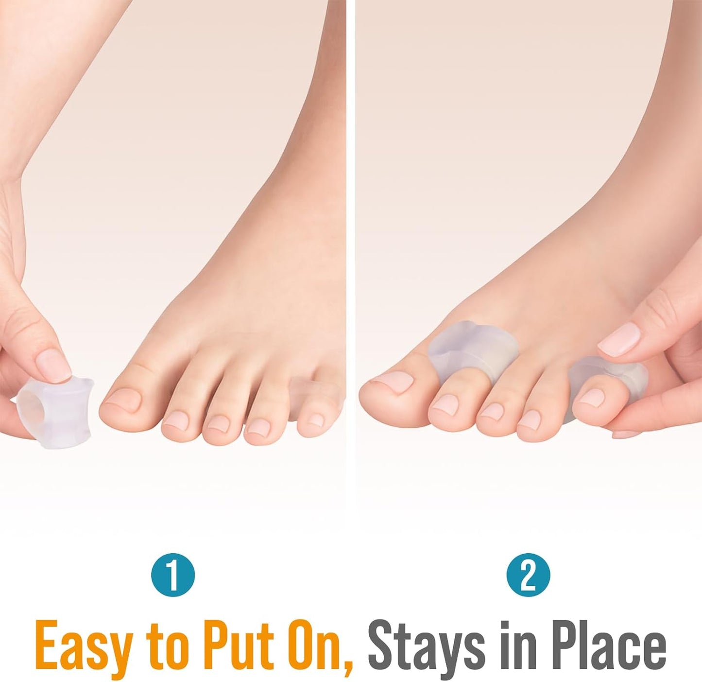 5 STARS UNITED Big Toe Spacers for Men & Women – 4 Gel Separators for Overlapping & Curled Toes, Bunions, Alignment - Diabetic Foot Care, Silicone Spreader, Corrector & Straightener, Clear